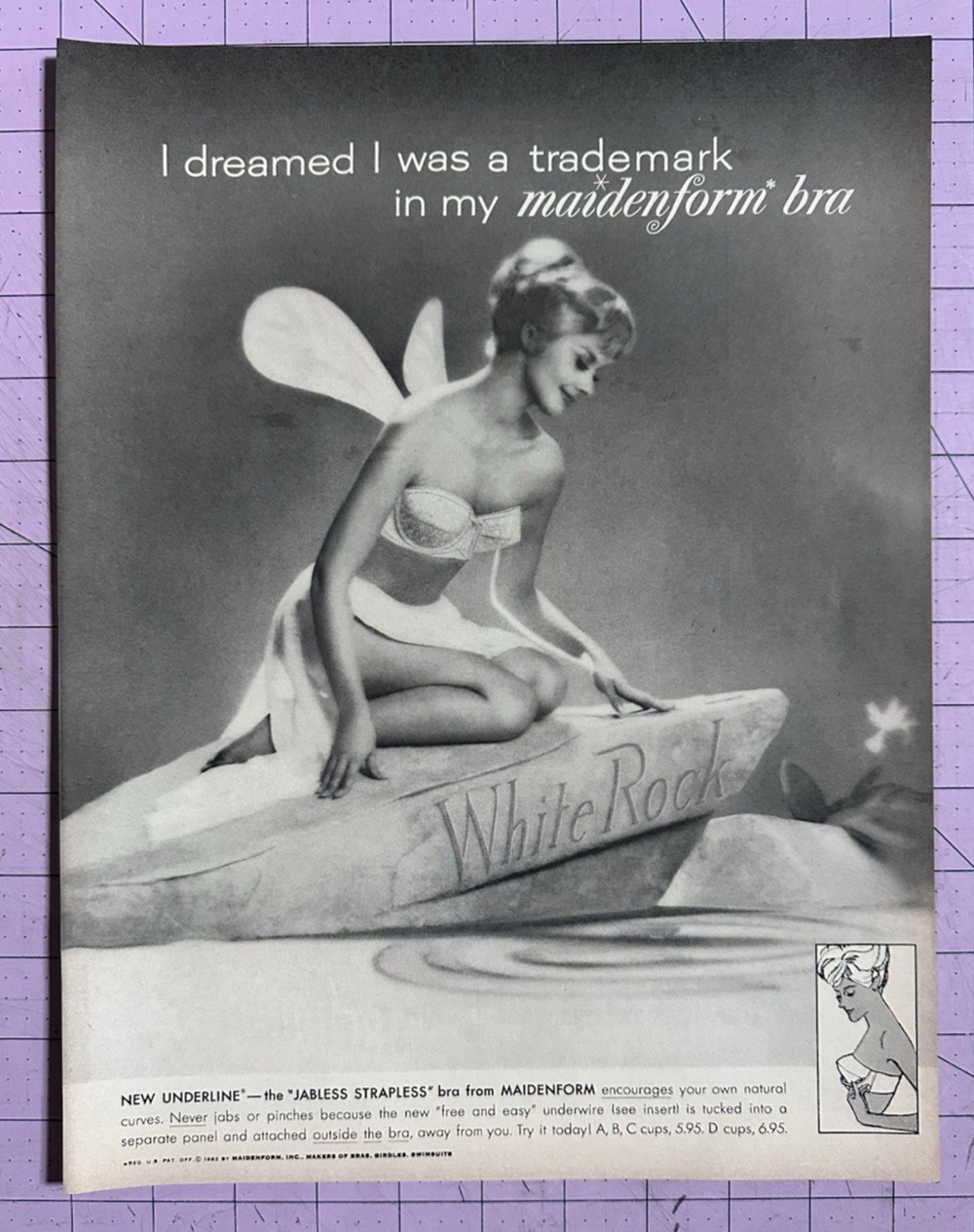 1962 Maidenform Strapless Bra Print Ad Attractive Farie with Bra on White Rock
